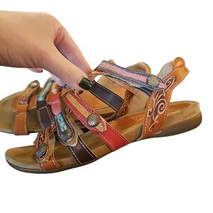 L'Artiste Spring Step Sz 39 Colorful Strappy Leather Sandals Sz 8.5 SH93